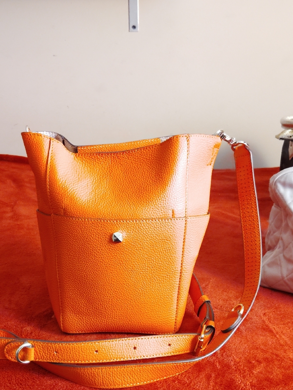 Henri Bendel Orange Leather Crossbody Tote Bag with Removable Strap